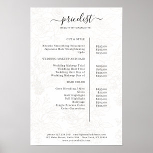 Affiche de liste de prix de motif floral