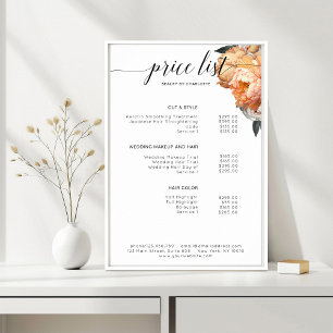 Affiche de liste de prix de pivoine florale élégan