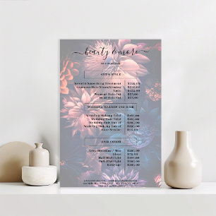 Affiche de liste de prix de salon bohème floral si