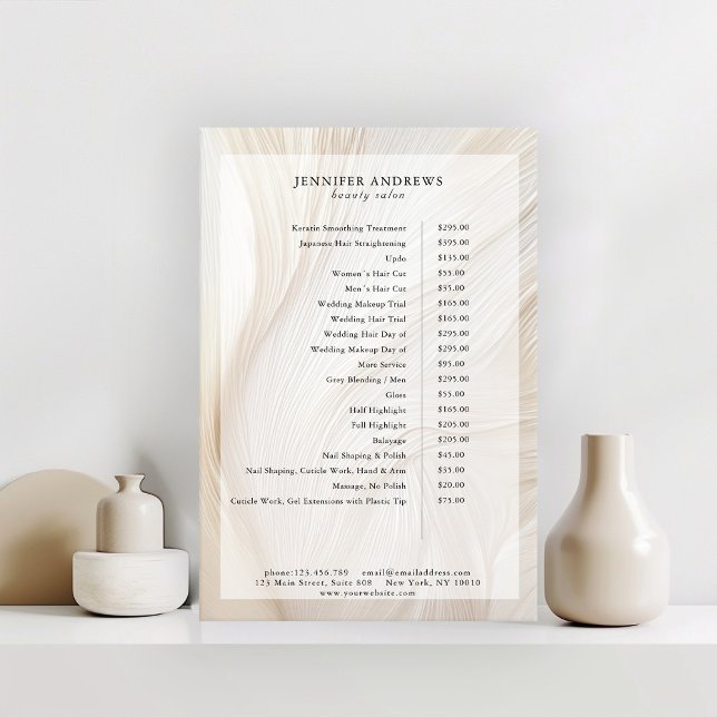 Affiche de liste de prix de salon élégant et vague (Créateur téléchargé)