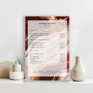 Affiche de liste de prix de salon en marbre or rou