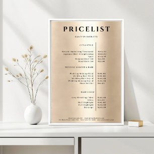 Affiche de liste de prix de salon en or simple mod