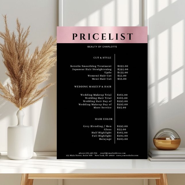 Affiche de liste de prix de salon en rosegold simp (Créateur téléchargé)