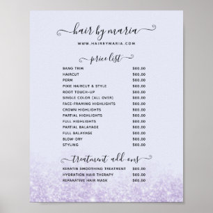 Affiche de liste de prix du salon de coiffure Purp