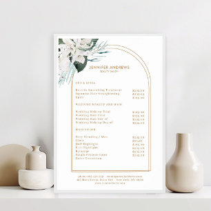 Affiche de liste de prix du salon de fleurs blanch