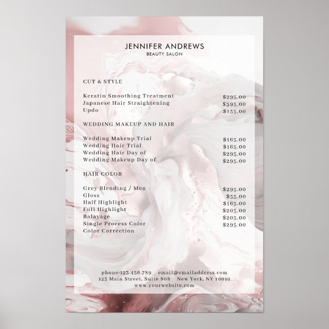 Affiche de liste de prix du Salon de paillettes de (Devant)
