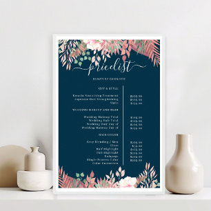Affiche de liste de prix du salon de verdure boho