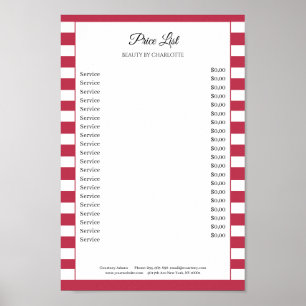 Affiche de liste de prix du salon Modern Stripes