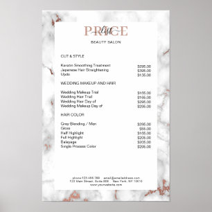 Affiche de liste de prix en marbre élégant