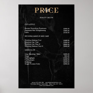 Affiche de liste de prix en marbre noir élégant