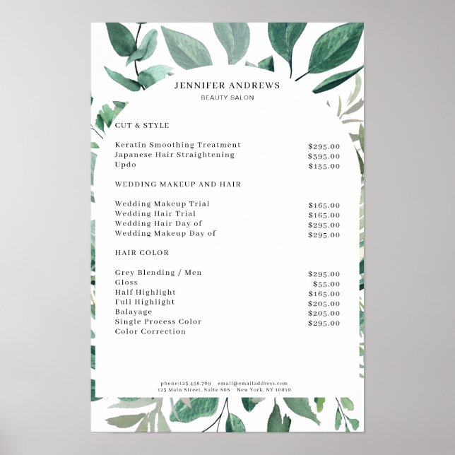 Affiche de liste de prix feuillue (Devant)