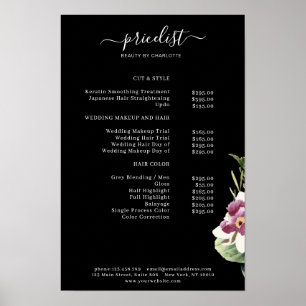 Affiche de liste de prix florale