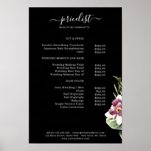 Affiche de liste de prix florale