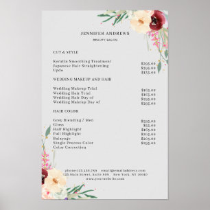 Affiche de liste de prix florale moderne