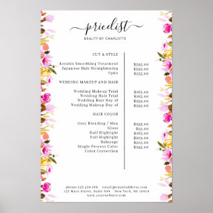 Affiche de liste de prix floraux