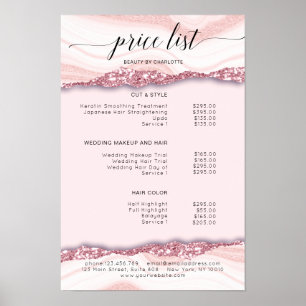 Affiche de liste de prix rose scintillant moderne