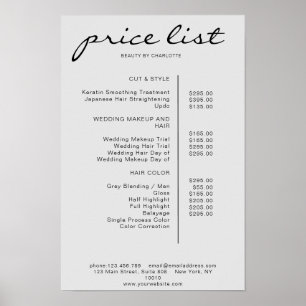 Affiche de liste de prix simple moderne