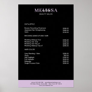 Affiche de liste de prix violet noir moderne
