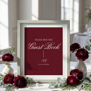 Affiche de livre d'or de mariage à monogramme écri