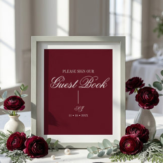 Affiche de livre d'or de mariage à monogramme écri