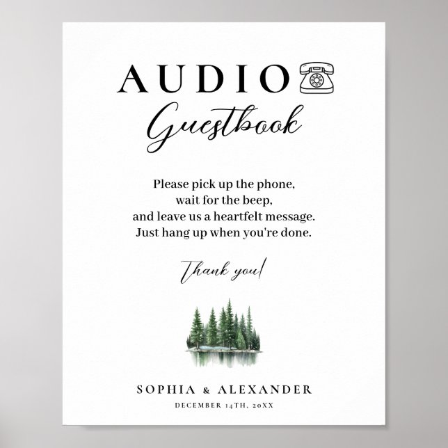 Affiche de livre d'or de mariage audio Forêt d'Hiv (Devant)