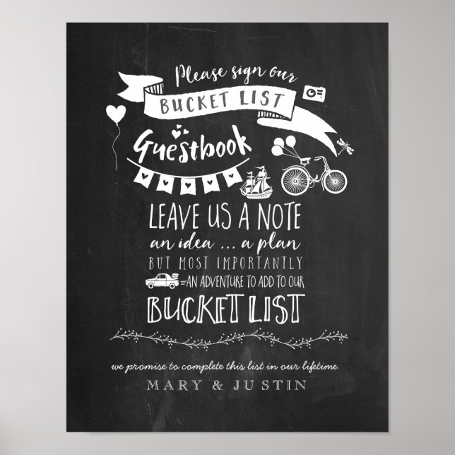 Affiche de livre d'or de mariage Bucketlist (Devant)