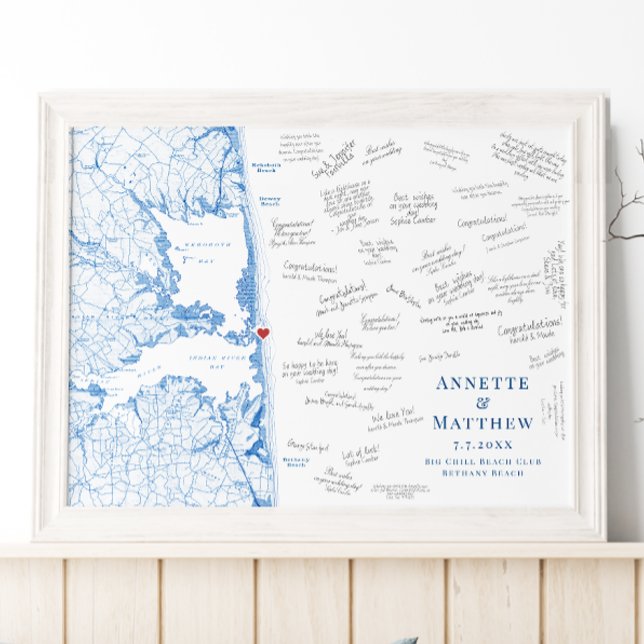 Affiche de livre d'or de mariage du Big Chill Beac (Big Chill Beach Club Alternative Wedding Guest Book Poster | Delaware Beach Map Coastal Map Designs)