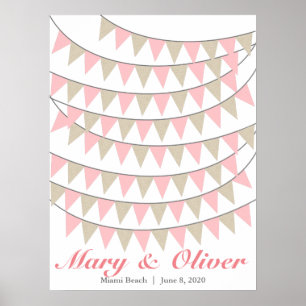 Affiche de livre d'or de mariage rose tendre Bunti