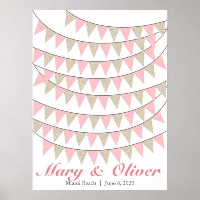 Affiche de livre d'or de mariage rose tendre Bunti (Devant)