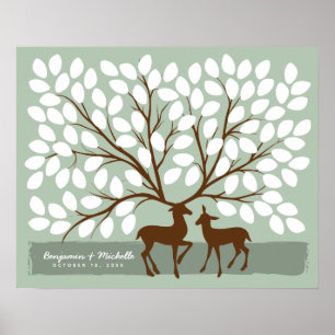 Affiche de livre d'or Deer Heart - 100 signatures