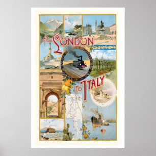 Affiche De Londres à l'Italie Chemins de fer italiens Vint