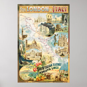 Affiche De Londres à l'Italie par les chemins de fer Voyag