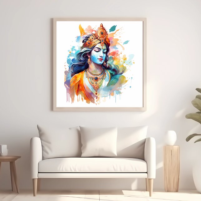 Affiche de Lord Krishna Aquarelle Krishna (Créateur téléchargé)