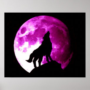 Affiche de loup hurlant à la lune