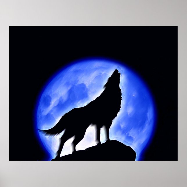 Affiche de loup hurlant à la lune - Affiches de lo (Devant)
