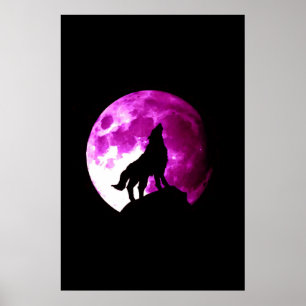 Affiche de loup hurlant à la lune - Art fantastiqu