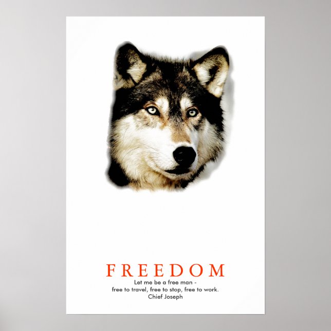 Affiche de loup motivationnel Liberté Unique (Devant)