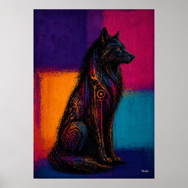 Affiche de loup noir expressionniste dans des cham (Devant)