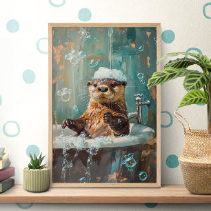 Affiche de loutre mignonne dans un bain de bulles