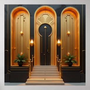 Affiche de luxe d'entrée de porte dorée Art Déco