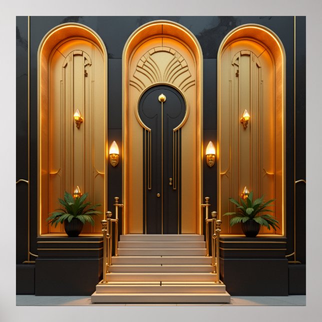 Affiche de luxe d'entrée de porte dorée Art Déco (Devant)