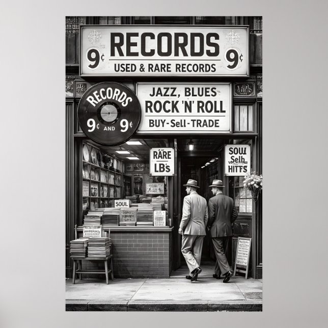 Affiche de magasin de disques vintage, musique bla (Devant)