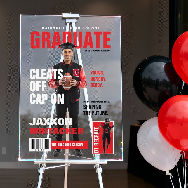 Affiche de magazine de fin d'études avec photo d'a (Athlete Graduate Acrylic Display Decoration | Athlete Welcome Sign)