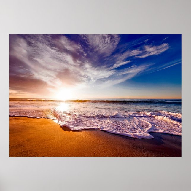 Affiche De magnifiques vagues océaniques sur la plage à Su (Devant)