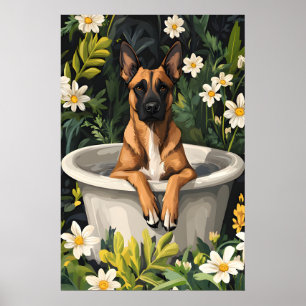 Affiche de Malinois belge dans une baignoire, Chie