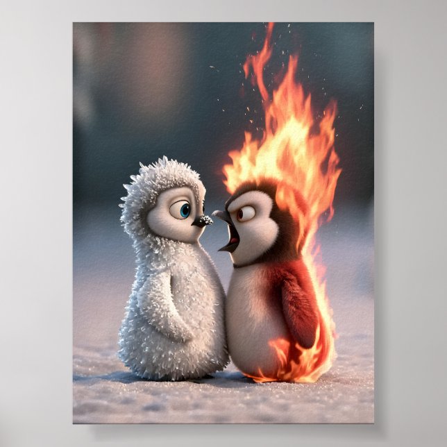 Affiche de manchot Amber & Frosty Fire and Ice (Devant)