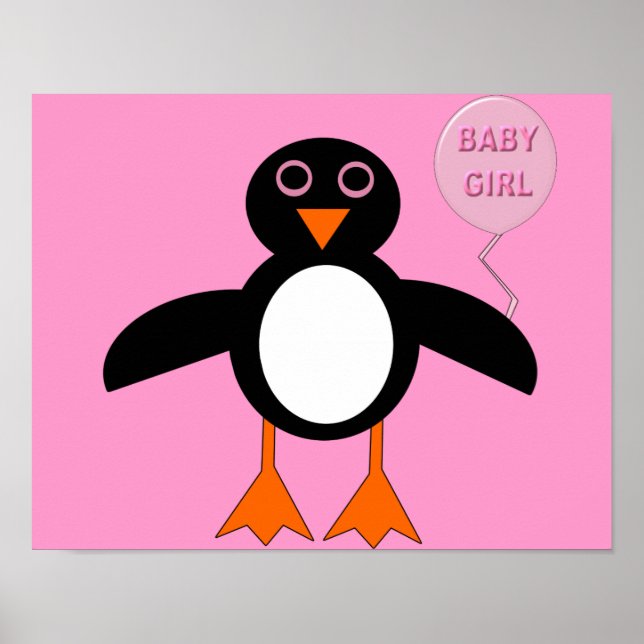Affiche de manchot fille bébé rose mignonne (Devant)