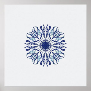 Affiche de mandala minimaliste Navy Aqua Seaweed S