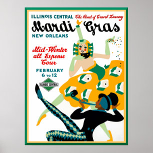 Affiche de Mardi Gras du Illinois Central Railroad