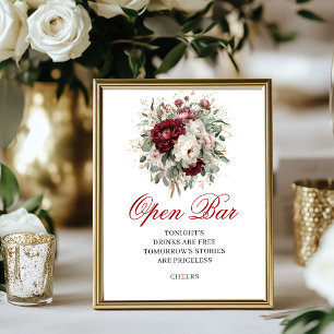 Affiche de mariage à bar ouvert Burgundy Blush Lux